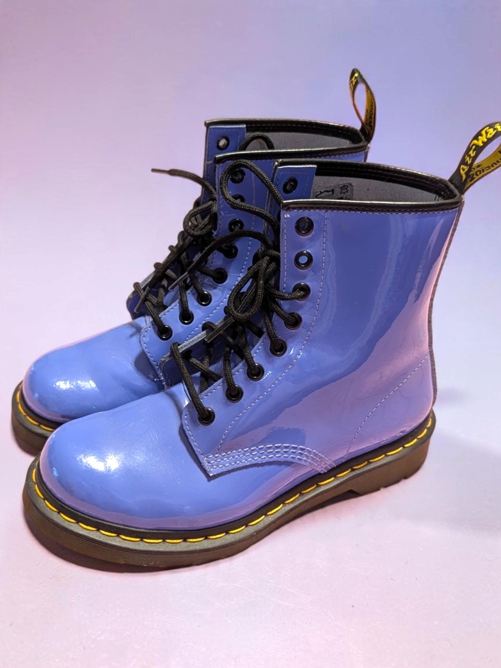 Dr. Martens Bluish Purple Patent Lace-Up Combat Boots